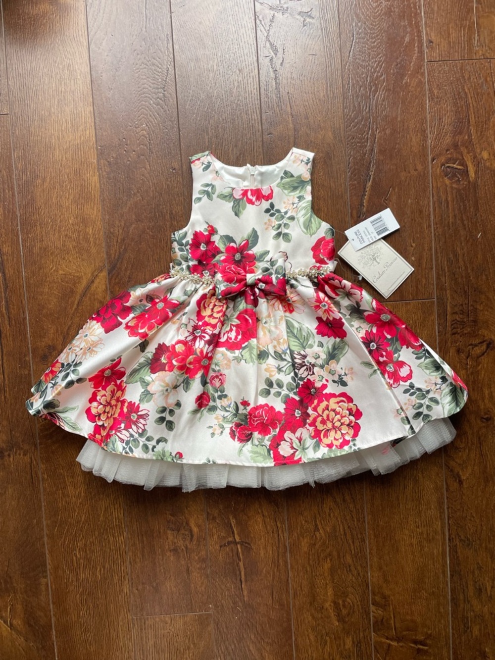 NWT Couture Princess Party Event Wedding Dress Tulle Rhinestone Bow Belt. 3T